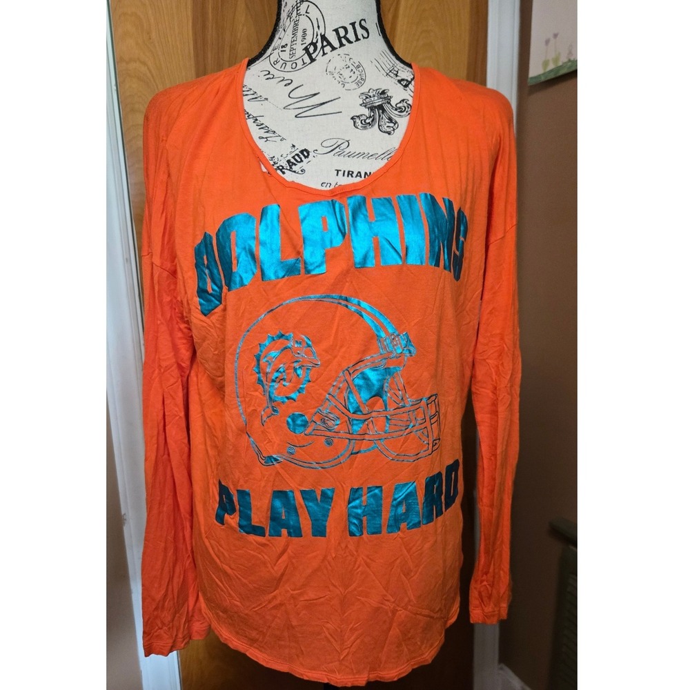 Victoria's Secret PINK Miami Dolphins Play Hard Long Sleeve Shirt L NFL y2k 00s